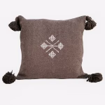 Brown Moroccan cushion with white traditional embroidery