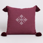 Burgundy Moroccan boho cushion with white embroidered motif