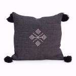 Charcoal Moroccan cushion with pink geometric embroidery