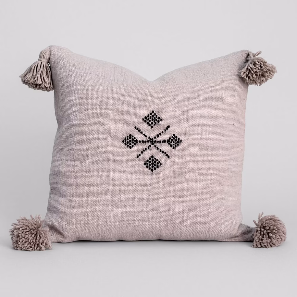 Light beige Moroccan cushion with traditional embroidery
