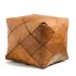 Square leather floor pouf with diamond stitching in tan brown color, modern ottoman design with geometric pattern