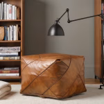 Contemporary pouf ottoman in reading nook