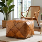 Contemporary square pouf ottoman in natural light setting
