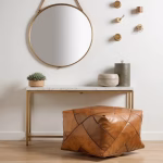 Modern square leather pouf with console table styling