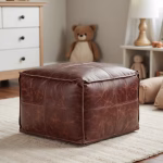 Moroccan Square Natural Pouf in Brown