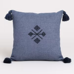 Sky blue Moroccan boho cushion with tassel details