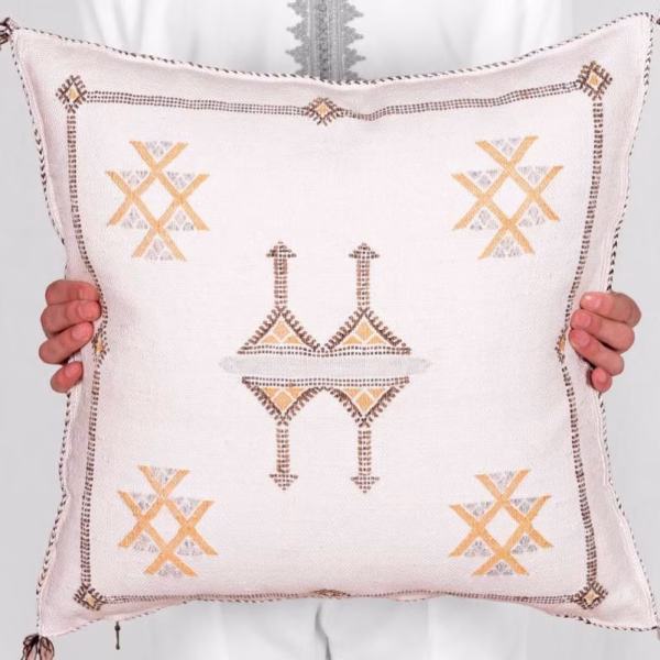 White cactus silk pillow cover with traditional design