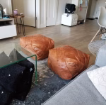 Moroccan Modern Square Pouf With Piping In Retro Look