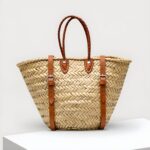 "Convertible straw backpack with herringbone weave and brown leather straps, handwoven natural basket tote" - this is already pretty good