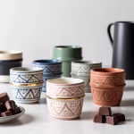 Handmade Moroccan Ceramic Cups with Pure Gold Ornaments