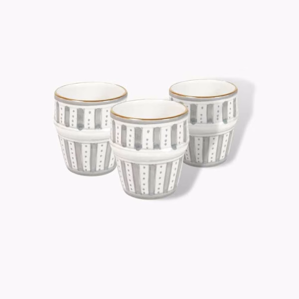 Set of 4 Hand-Decorated Moroccan Ceramic Tea Cups with Pure Gold Ornaments
