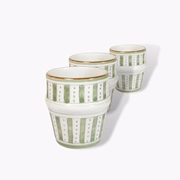 Set of 4 Hand-Decorated Moroccan Ceramic Tea Cups with Pure Gold Ornaments