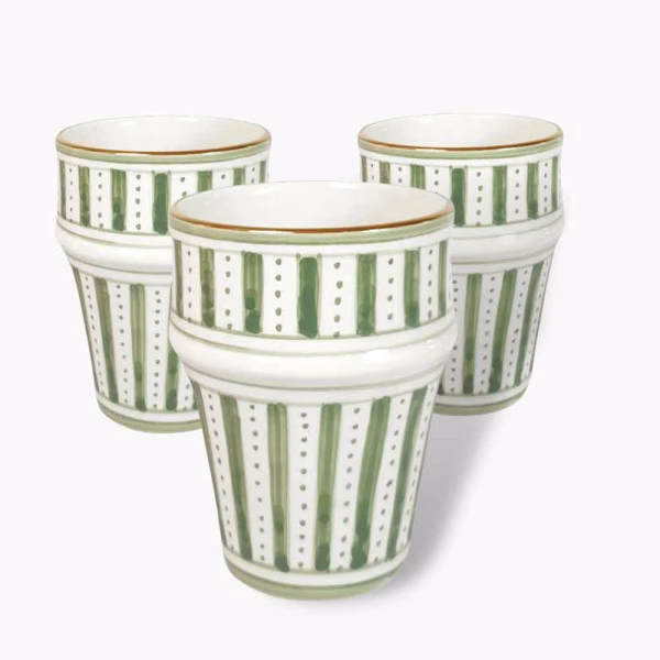 Set of 4 Hand-Decorated Moroccan Ceramic Tea Cups with Pure Gold Ornaments