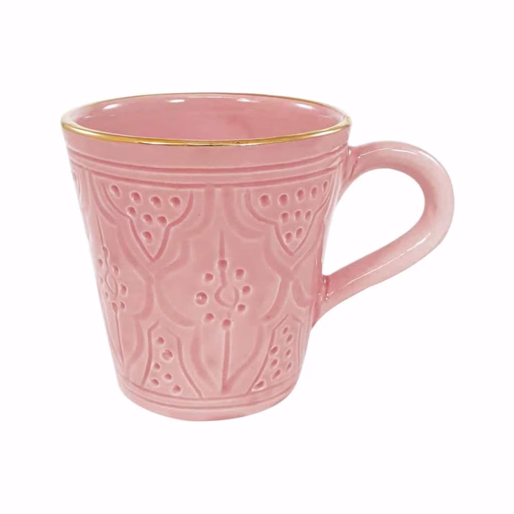 Moroccan Handmade Ceramic Mug With Handle, Set Of 2