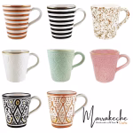 Set of 2 Handmade Moroccan Ceramic Mugs with Pure Gold Band