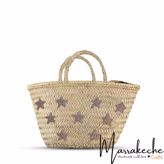 Moroccan Straw Purse, Embroidered Stars Design