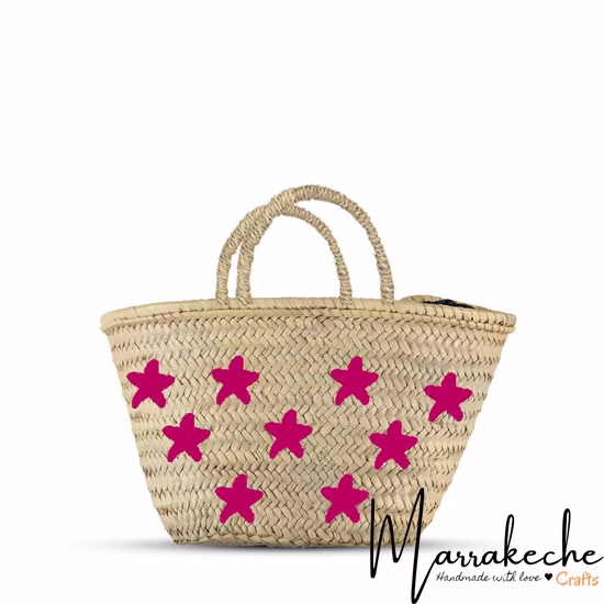 Moroccan Straw Purse, Embroidered Stars Design