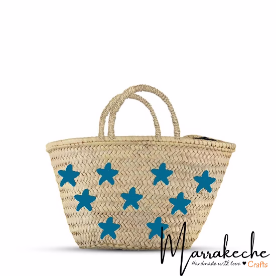 Moroccan Straw Purse, Embroidered Stars Design