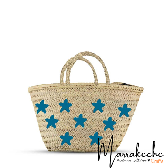 Moroccan Straw Purse, Embroidered Stars Design