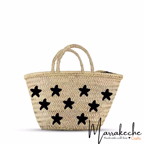 Moroccan Straw Purse, Embroidered Stars Design