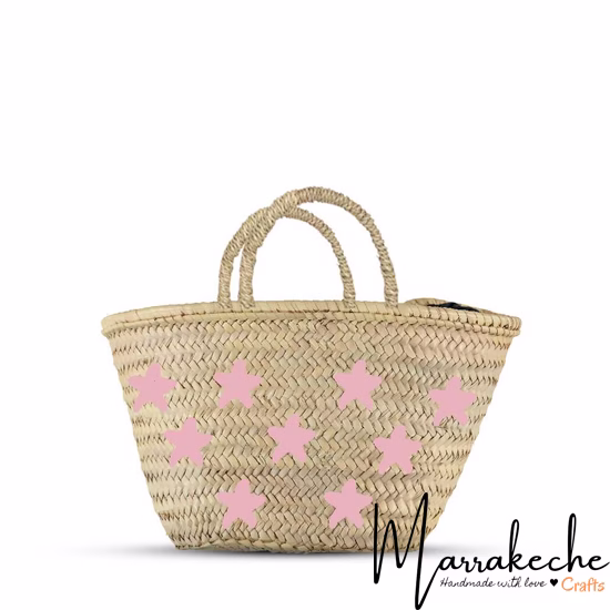 Moroccan Straw Purse, Embroidered Stars Design