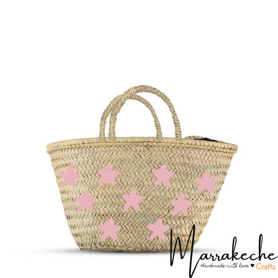 Moroccan Straw Purse, Embroidered Stars Design