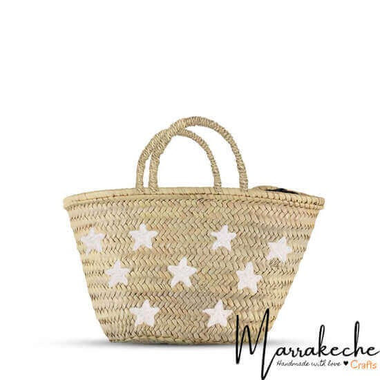 Moroccan Straw Purse, Embroidered Stars Design