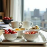 Multi-color geometric ceramic bowl set displayed on elegant dining table