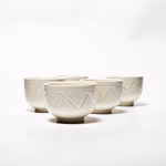 Premium ceramic bowl sets with geometric patterns shown in modern kitchens, restaurants and dining rooms