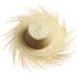 Overhead view of natural summer straw hats with delicate fringe detail