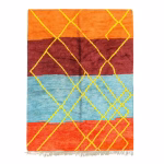 Authentic multicolor Moroccan wool rug featuring vibrant color blocks with yellow lattice design