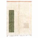 Cream boheme wool rug with vertical green stripe pattern, showcasing Berber design