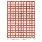 Full view of terracotta and cream Moroccan trellis rug with classic grid design