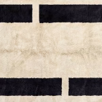 Handcrafted Moroccan rug with horizontal black bands on cream wool