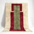 Burgundy sage Berber wool rug with geometric design, cream background and visible fringe detail