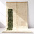 Handmade boheme rug with cream background and green accents, full view