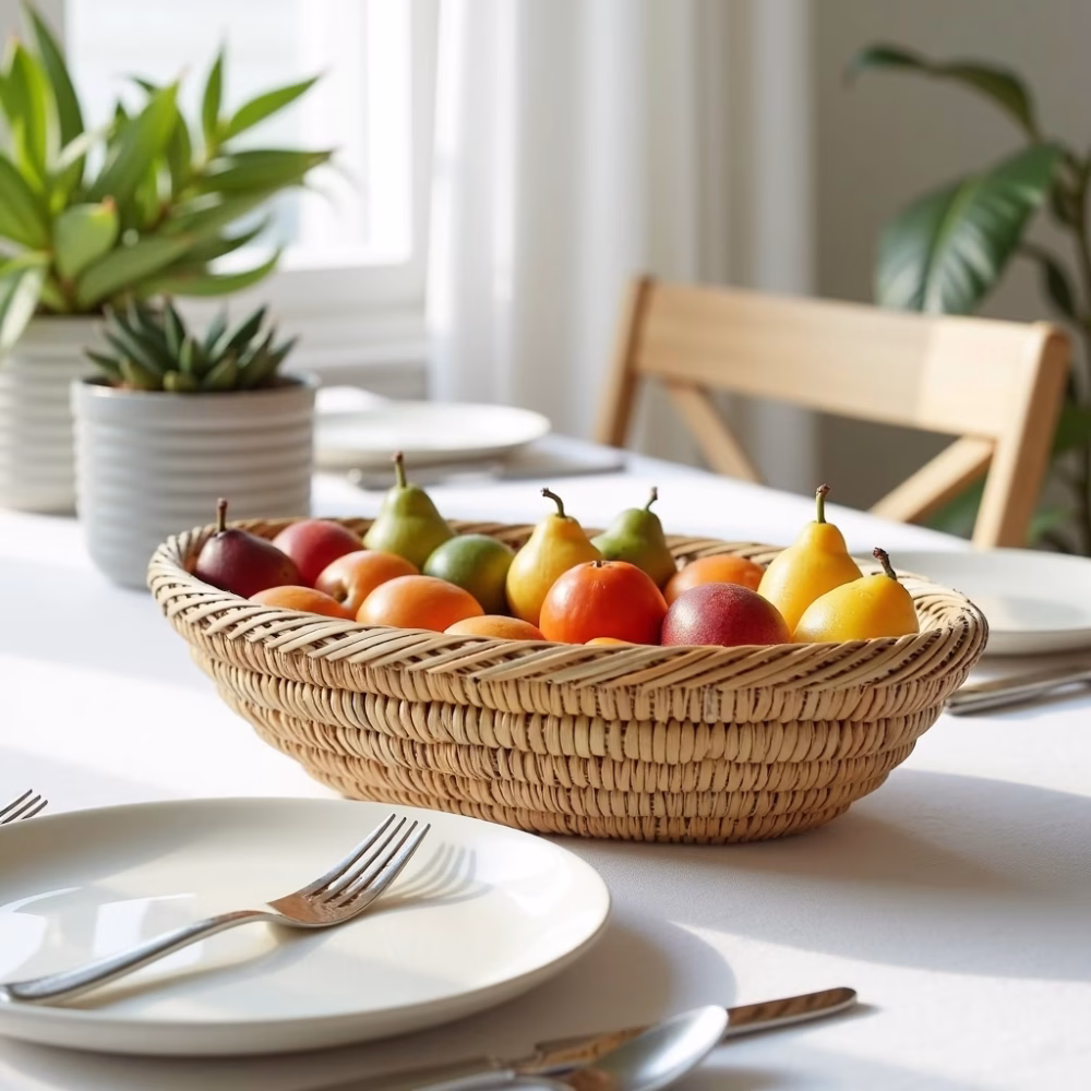 Handmade Moroccan Oval Bread Basket & Fruit