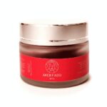 Moroccan aker fassi powder in 30g glass jar with rose gold lid and red label, natural vegan cosmetic