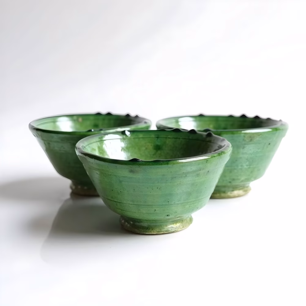 Set of 3 Moroccan Tamegroute Pottery Bowls