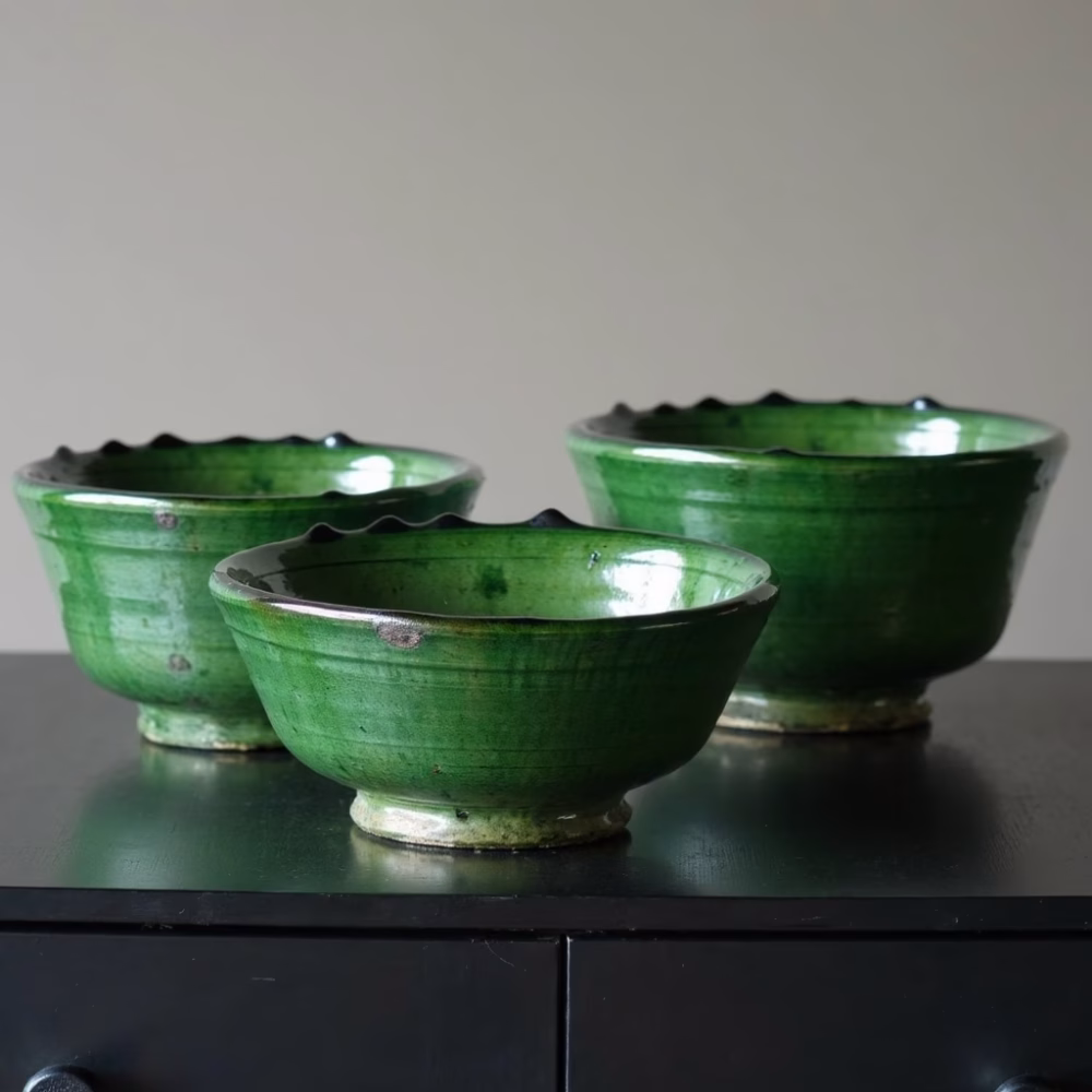 Set of 3 Moroccan Tamegroute Pottery Bowls