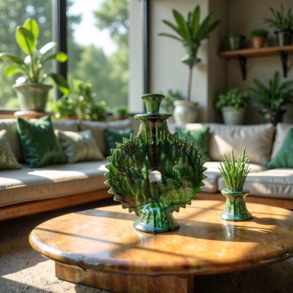 Handmade Moroccan Round Green Tamegroute Candlestick
