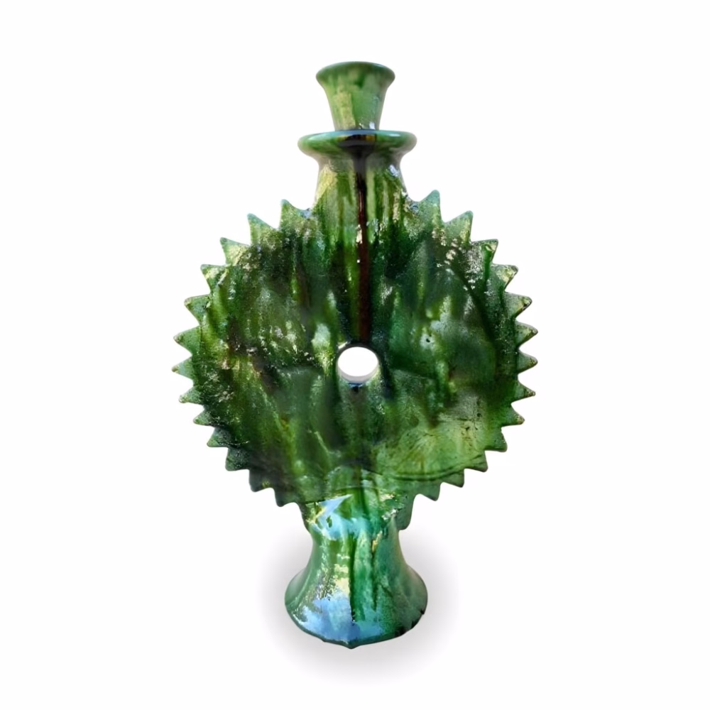 Handmade Moroccan Round Green Tamegroute Candlestick