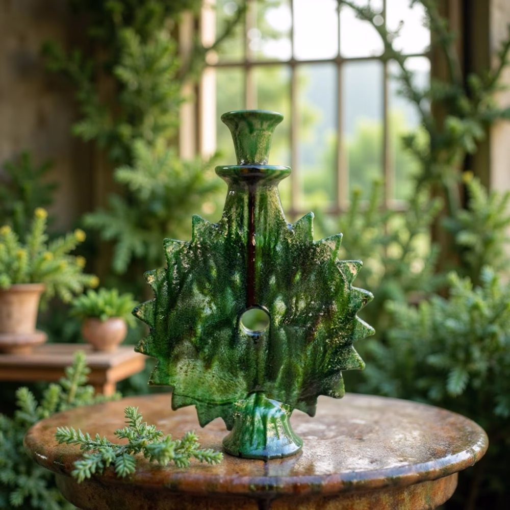 Handmade Moroccan Round Green Tamegroute Candlestick