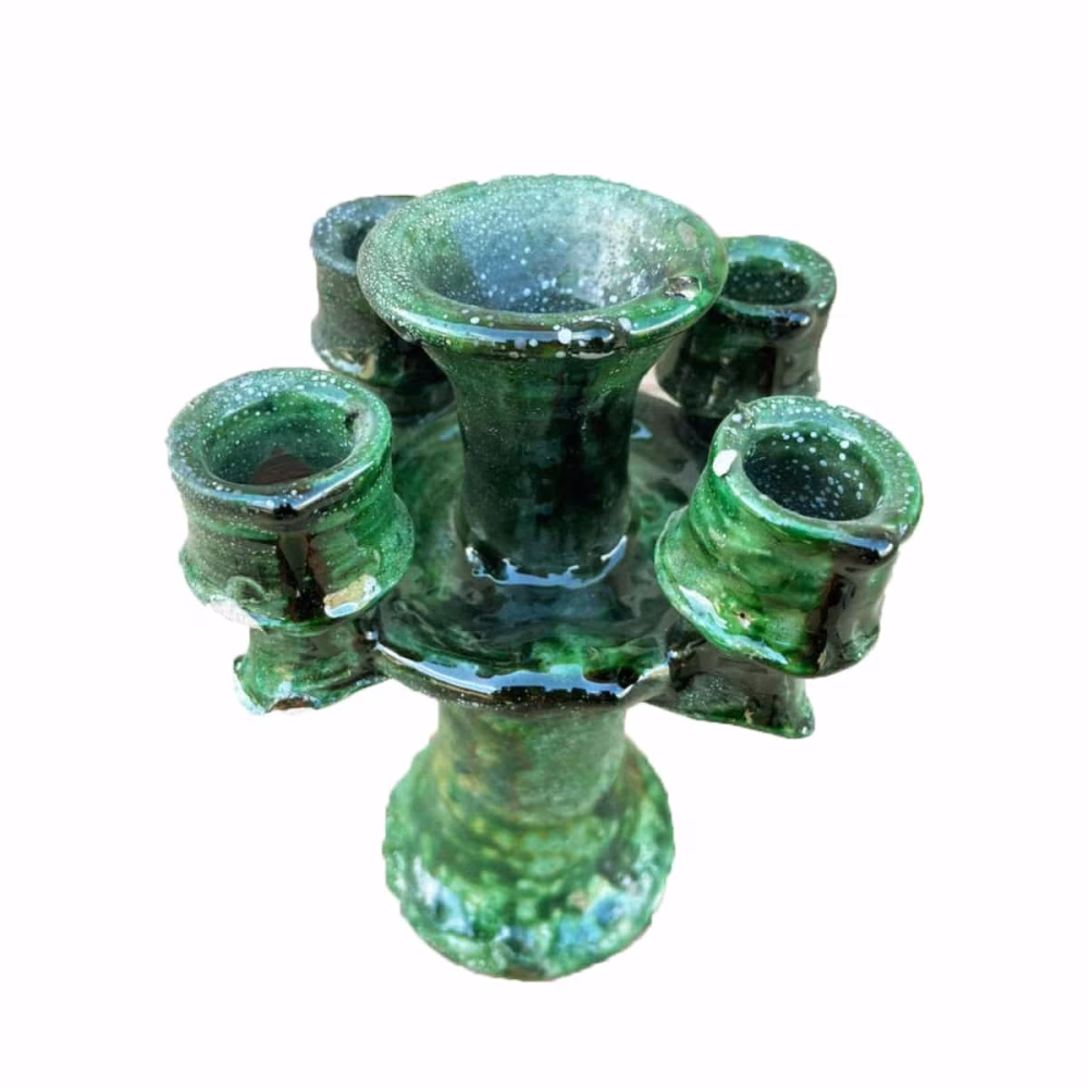 Moroccan Green Tamegroute Ceramic Candlestick Holders