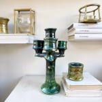Moroccan Green Tamegroute Ceramic Candlestick Holders