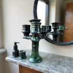 Moroccan Green Tamegroute Ceramic Candlestick Holders