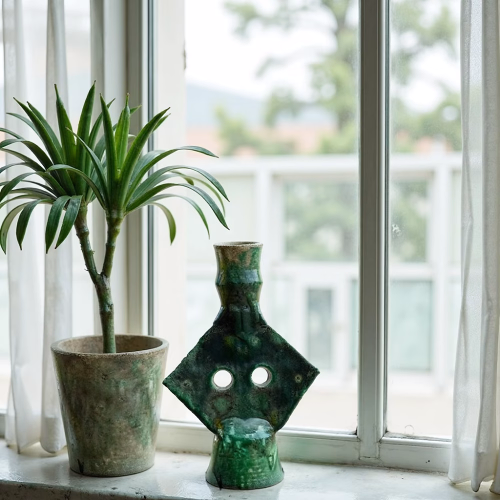 Moroccan Green Tamegroute Pottery Candlestick