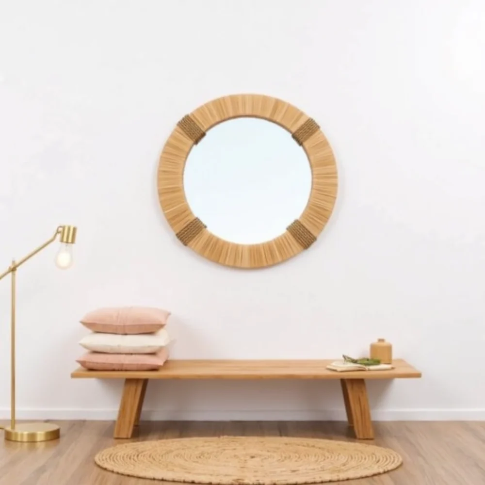 Moroccan Straw Hanging Wall Mirror