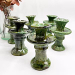 Moroccan Tamegroute Pottery Green Candlestick Holders Set