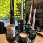 Moroccan Tamegroute Pottery Green Candlestick Holders Set